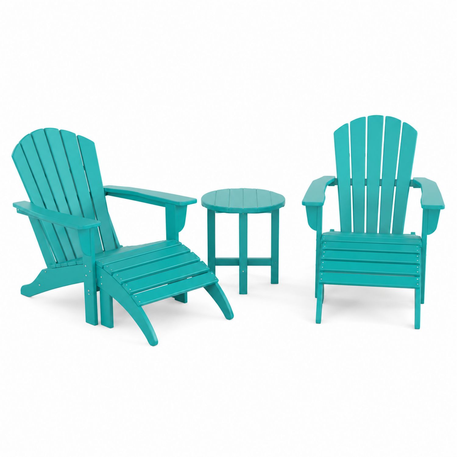 Ensemble de deux chaises Adirondack et table d'extérieur en plastique HDPE Turquoise