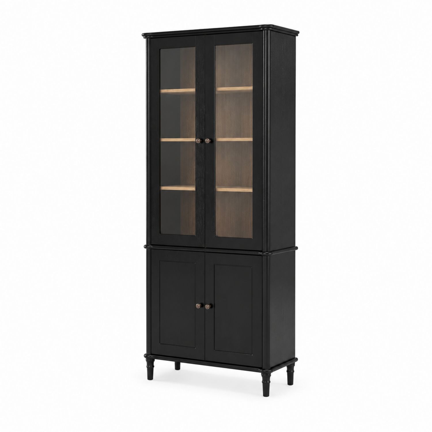 Bibliothèque haute en bois avec portes vitrées