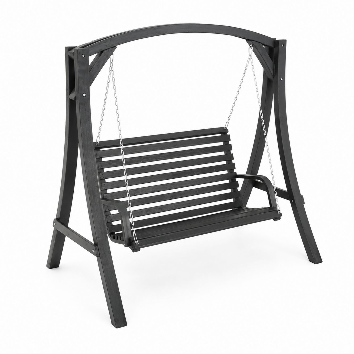 Balancelle de jardin en bois noir avec chaînes en acier