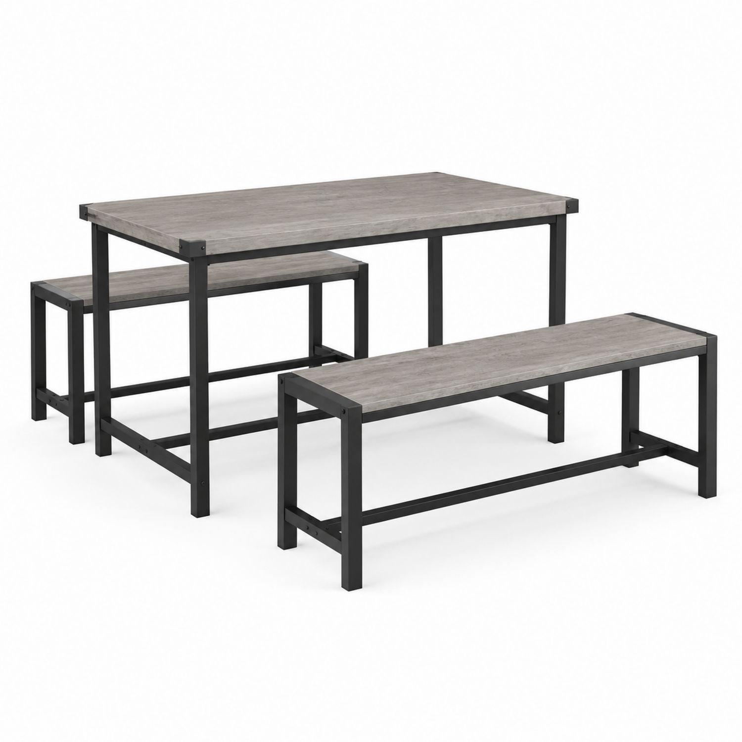 Table rectangulaire en bois avec bancs en métal Gris/Noir