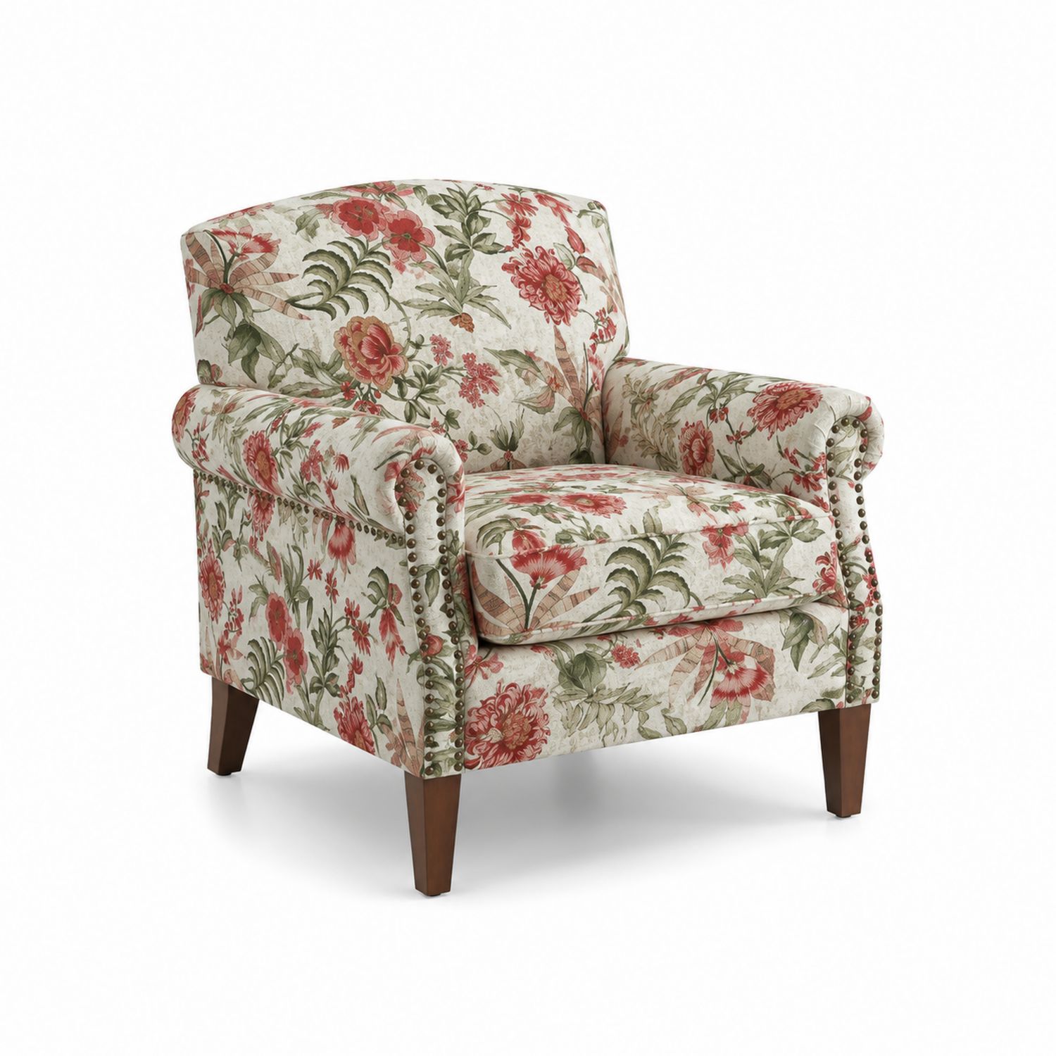 Fauteuil en polyester floral multicolore avec pieds en bois