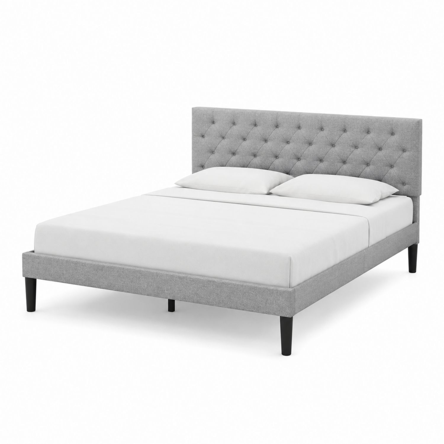 Lit double en tissu avec tête de lit capitonnée 160x200 cm Gris