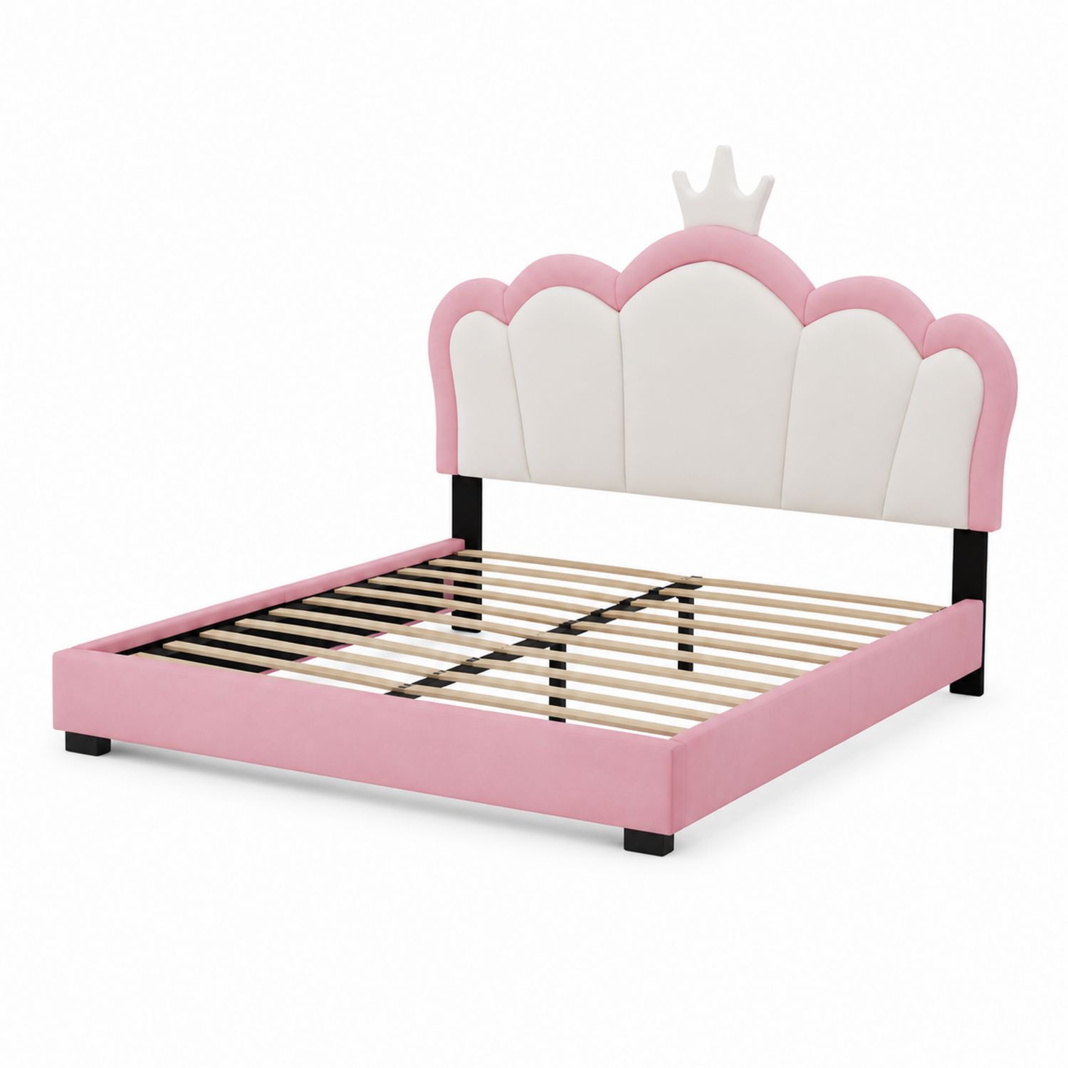 Lit enfant en bois et simili cuir 90x190cm Rose/Blanc