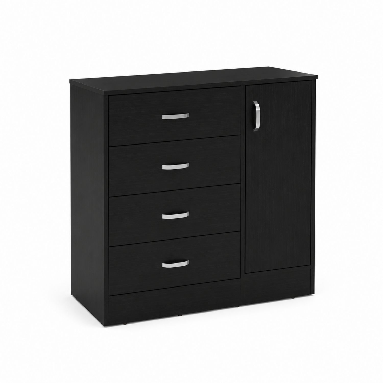 Commode en Bois Noir avec 4 Tiroirs et 1 Porte