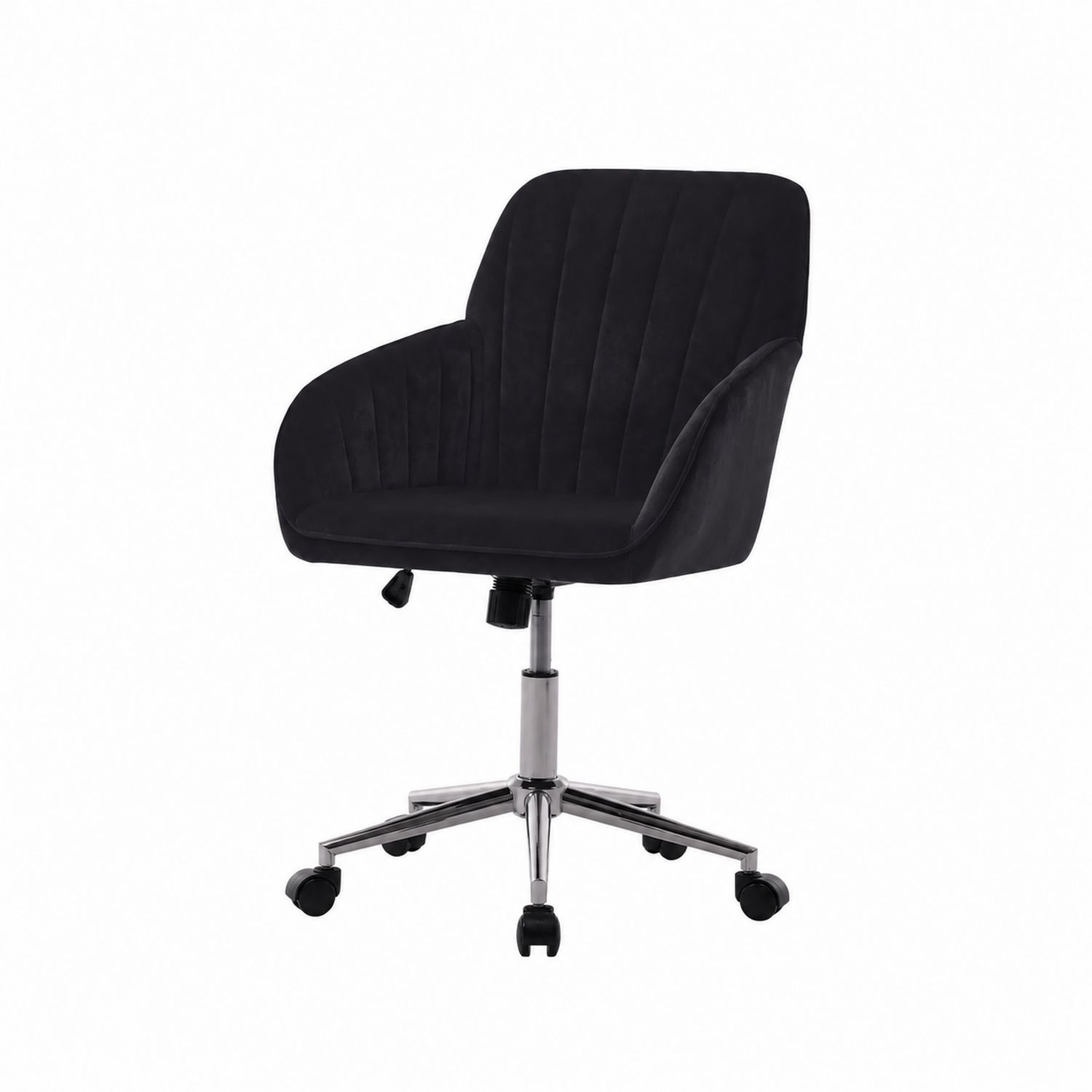 Chaise en velours noir avec base en métal chromé
