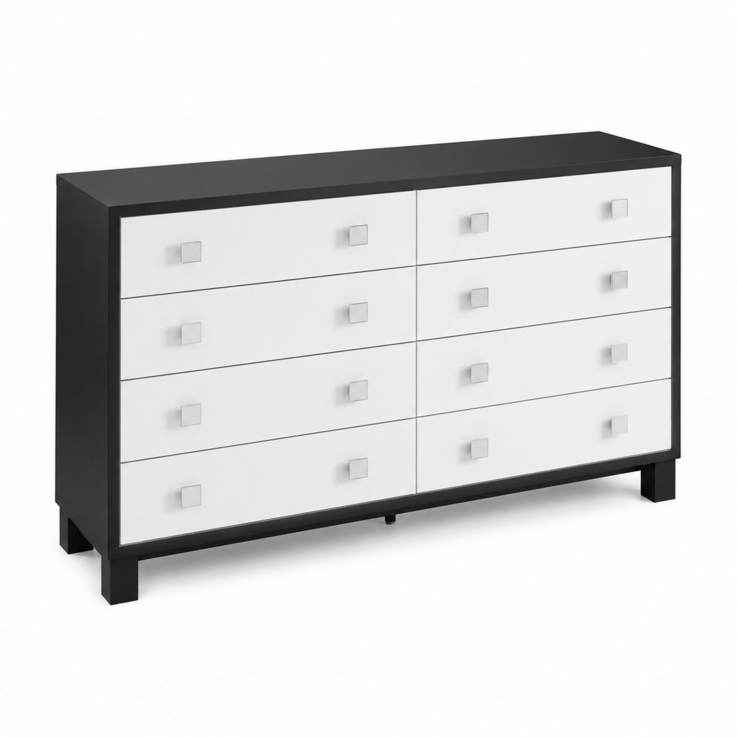 Commode 8 tiroirs bois blanc et noir