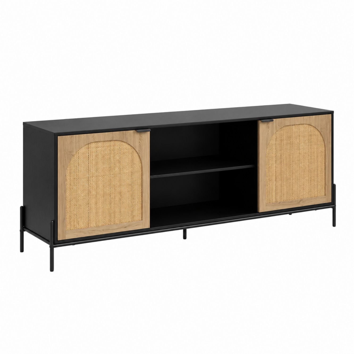 Meuble TV en métal et bois avec portes en rotin de 150 cm-Xeltrivare