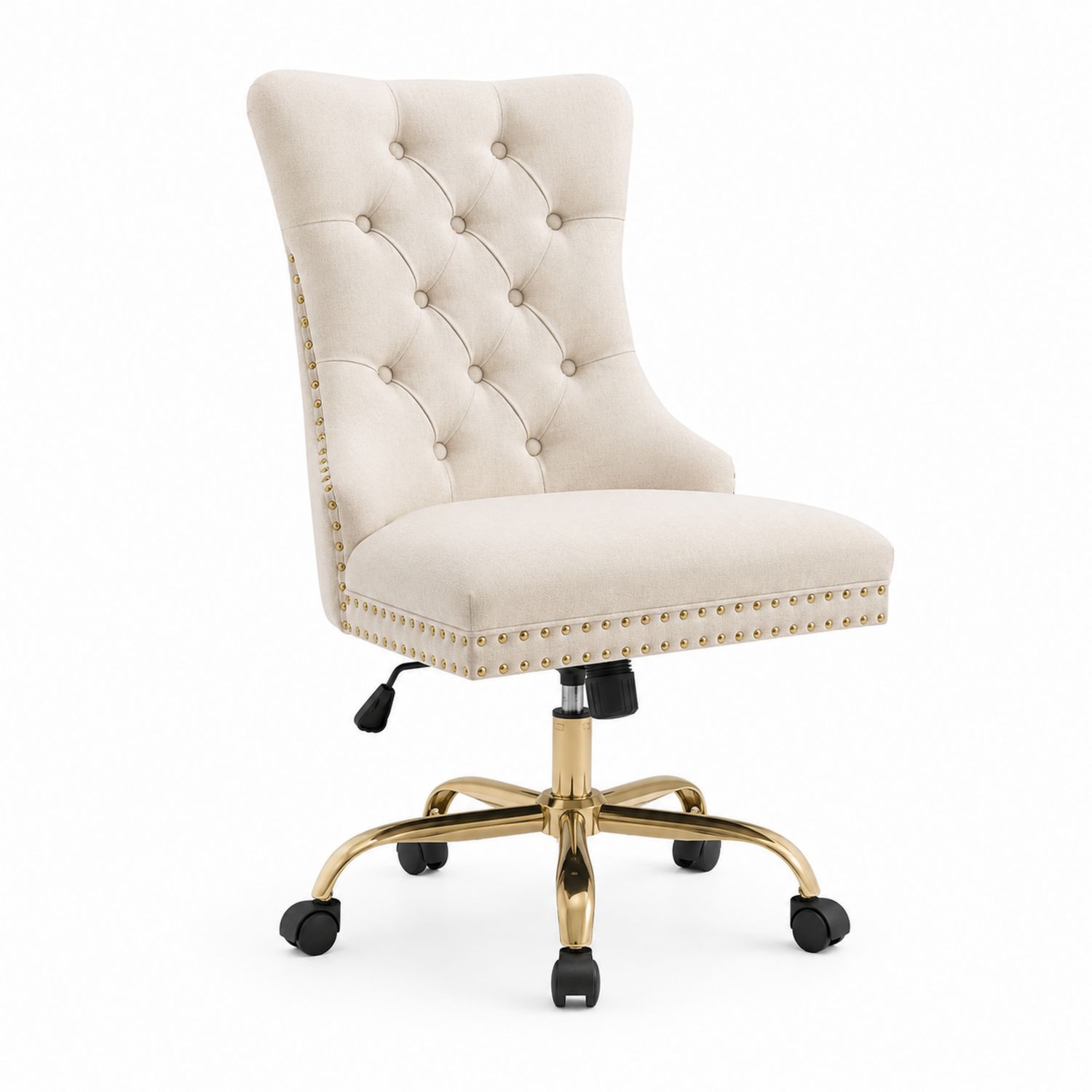 Chaise de bureau en tissu Beige avec base en métal doré-Xeltrivare