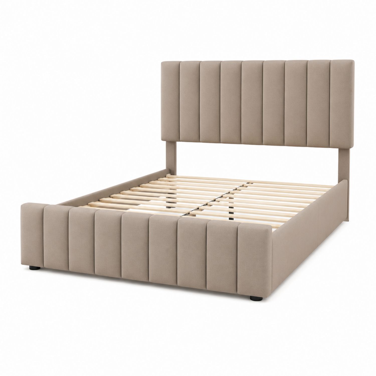 Lit en velours beige avec tête de lit-Xeltrivare