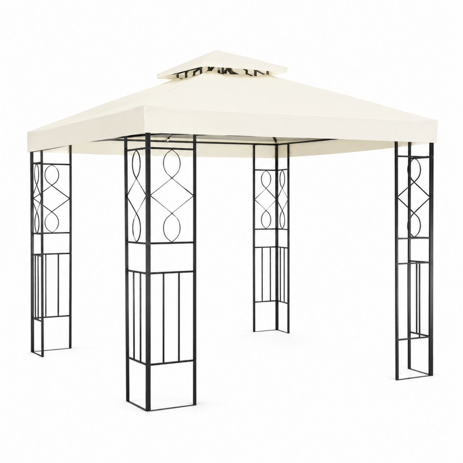 Pavillon de Jardin Carré en Métal avec Toit en Polyester Beige-Xeltrivare