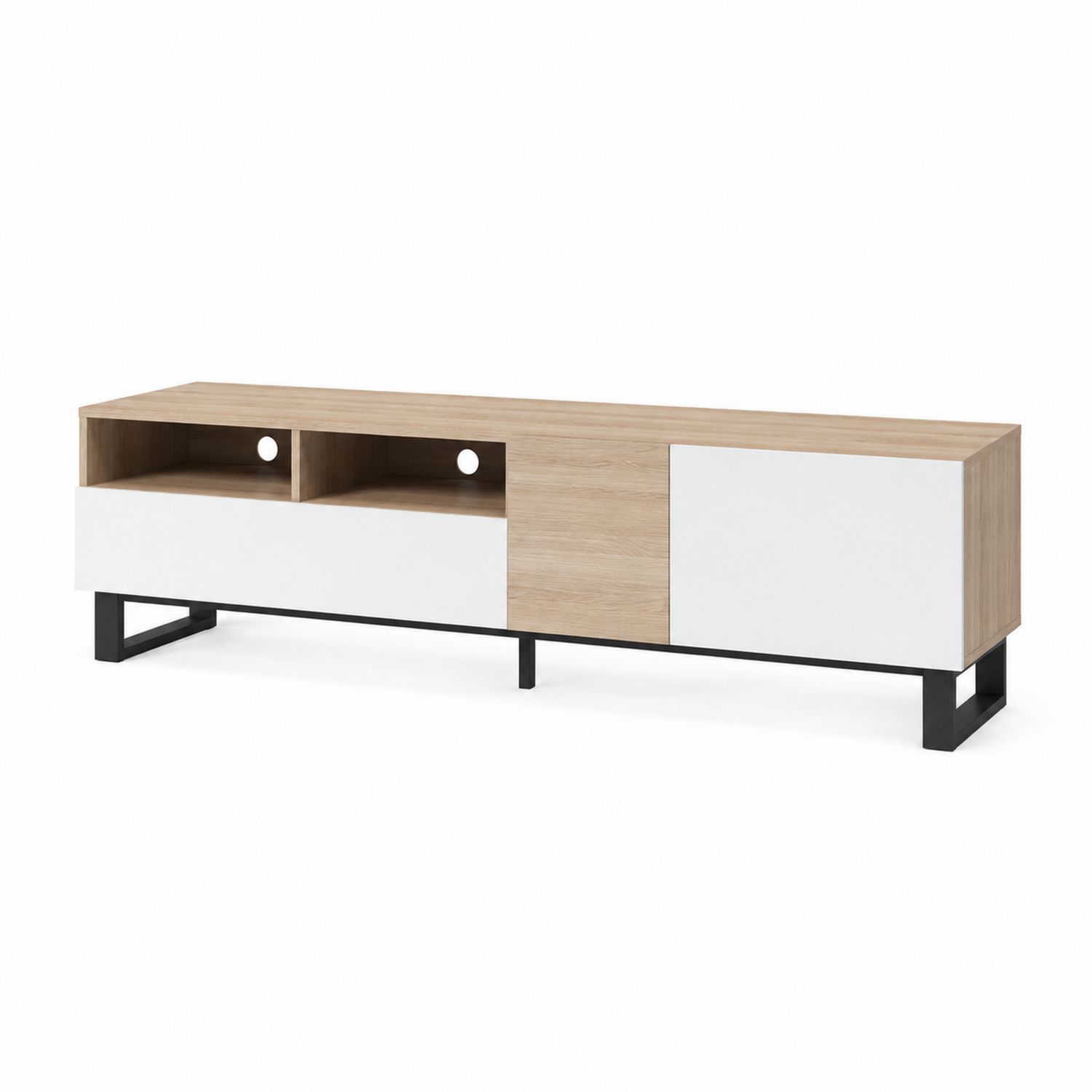 Meuble TV rectangulaire en bois MDF chêne/blanc avec pieds en métal-Xeltrivare
