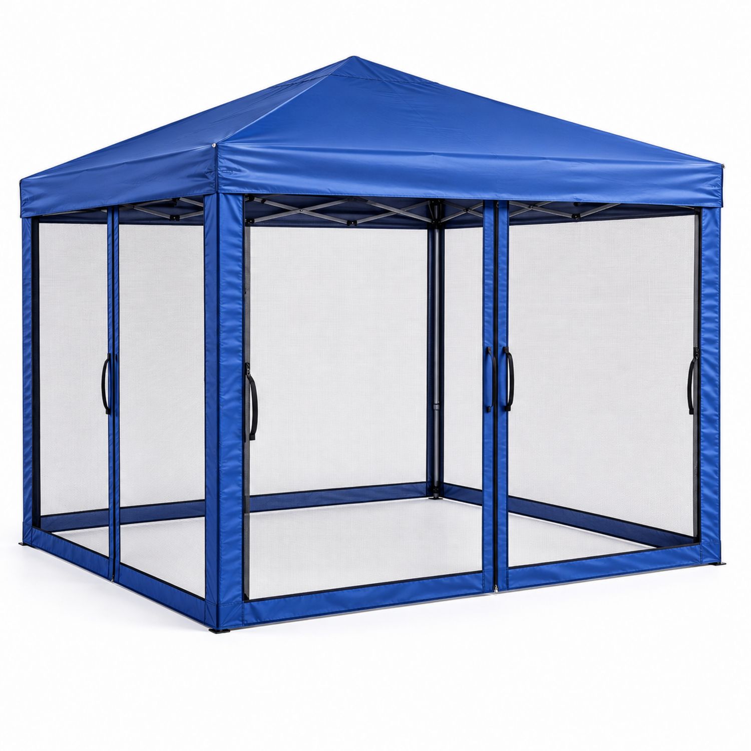 Tonnelle de jardin carrée 3x3m en tissu bleu avec moustiquaire-Xeltrivare