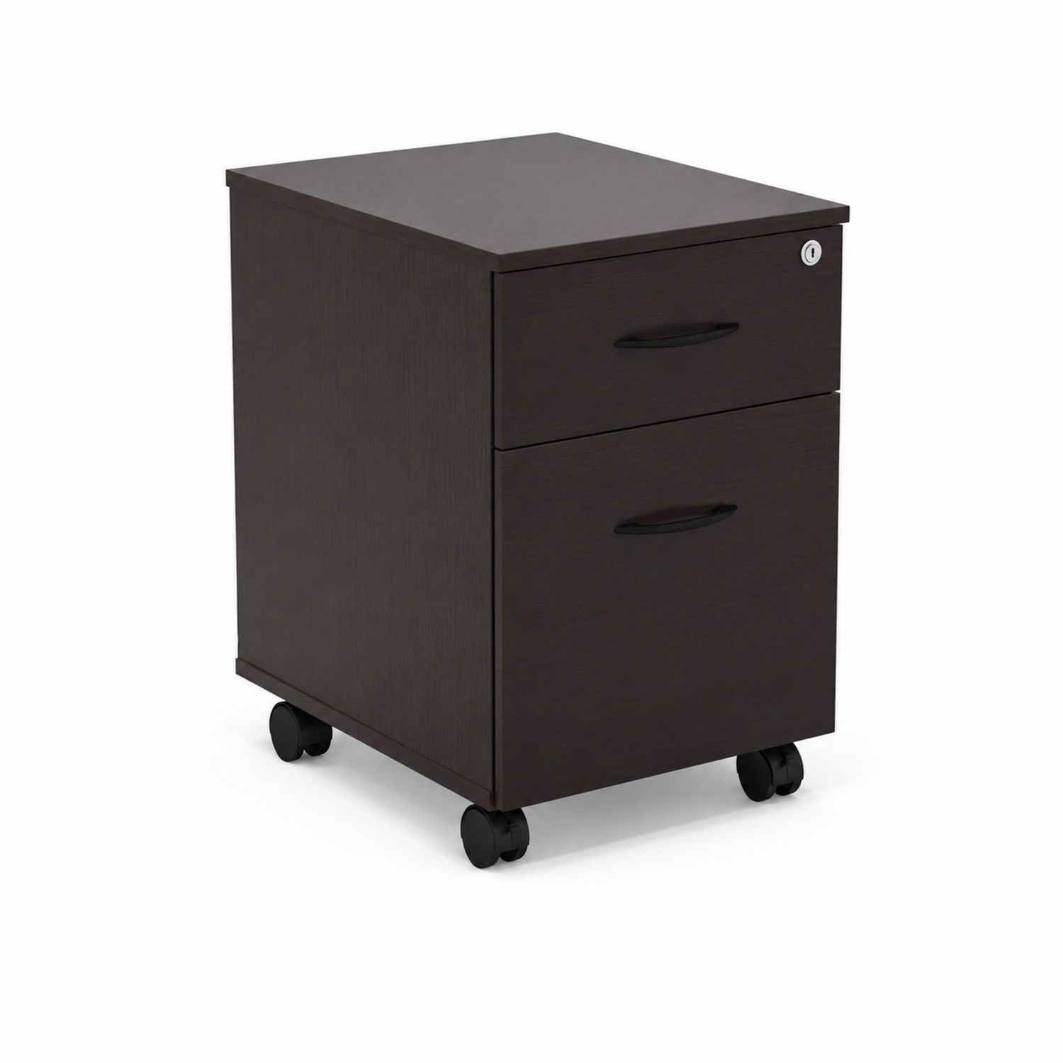 Caisson de bureau en bois noir avec roulettes et 2 tiroirs-Xeltrivare