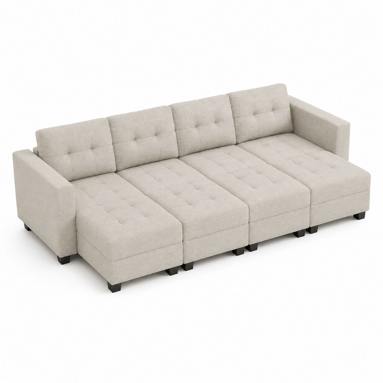 Canapé Modulable 4 Places Tissu Lin Beige-Xeltrivare