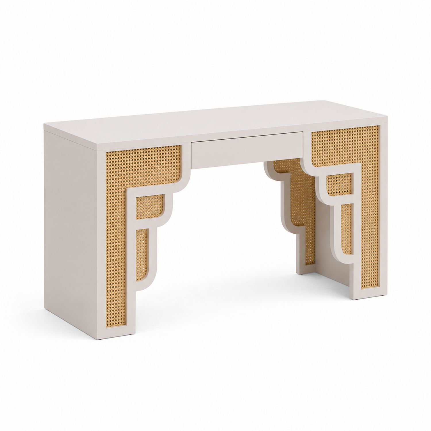 Bureau en bois avec panneaux en rotin blanc-Xeltrivare