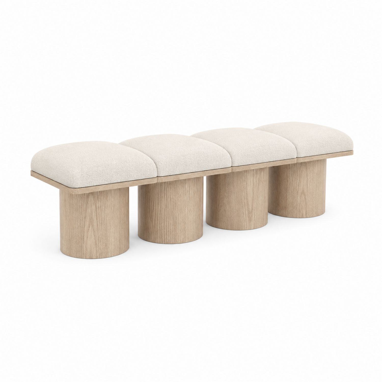 Banc 4 places en bois de chêne et tissu beige-Xeltrivare