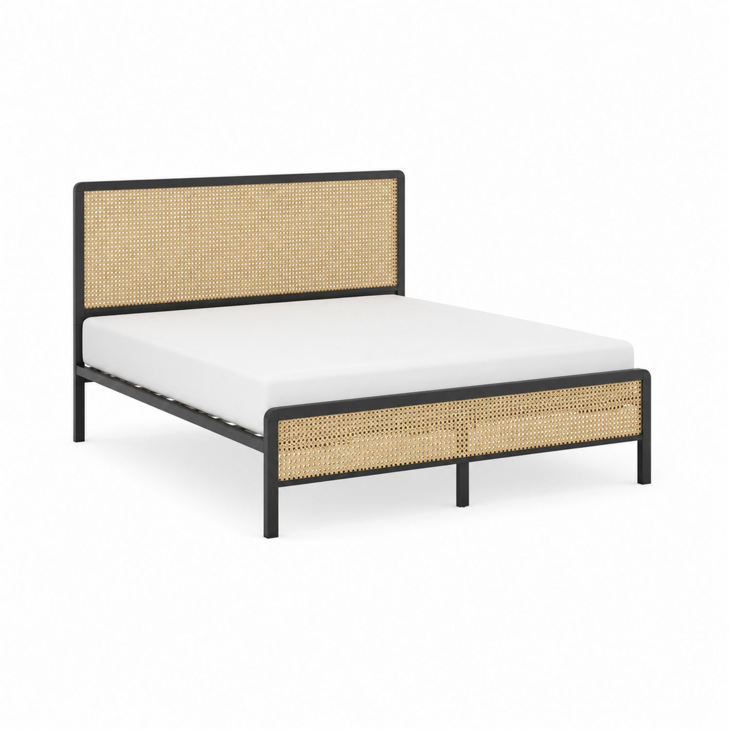 Lit double en métal et osier 200x160 cm Noir/Naturel-Xeltrivare