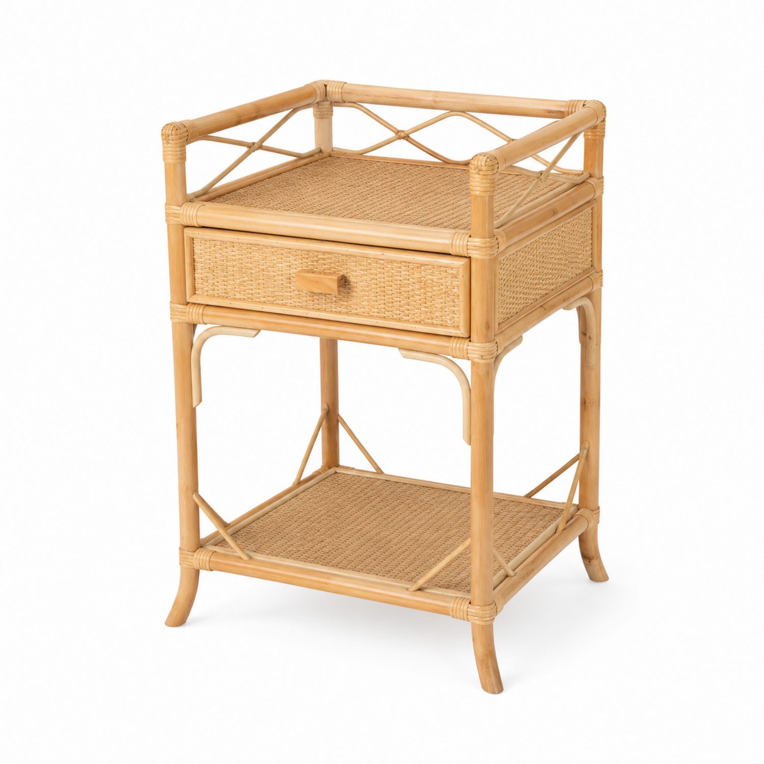 Table de chevet en rotin avec tiroir et étagère 45x35x75 cm-Xeltrivare