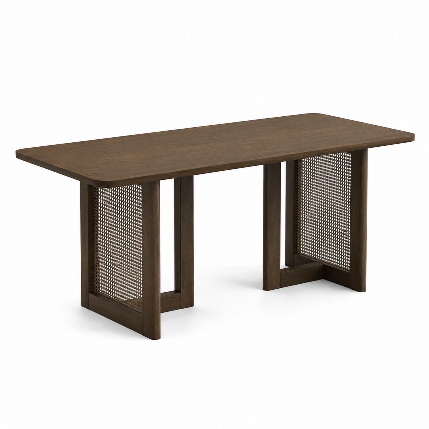 Table à manger rectangulaire en bois et rotin marron-Xeltrivare