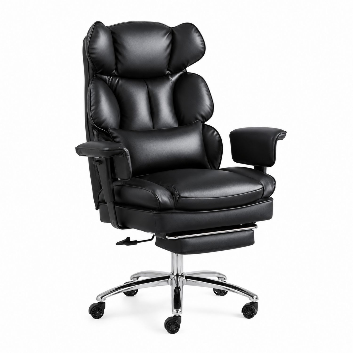 Chaise de bureau en simili cuir noir avec repose-pieds-Xeltrivare