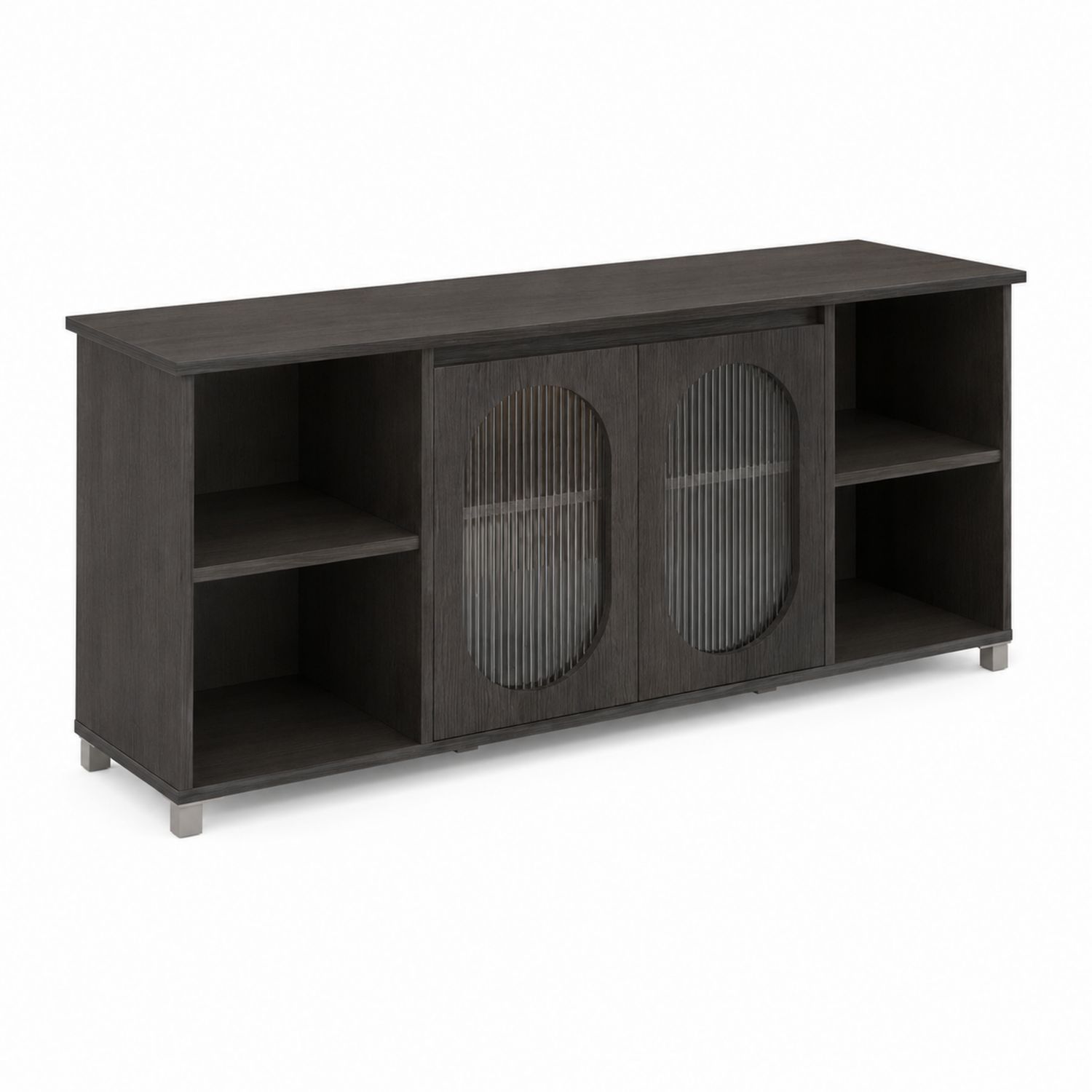 Meuble TV rectangulaire en Bois avec Portes en Verre Cannelé 150 cm-Xeltrivare