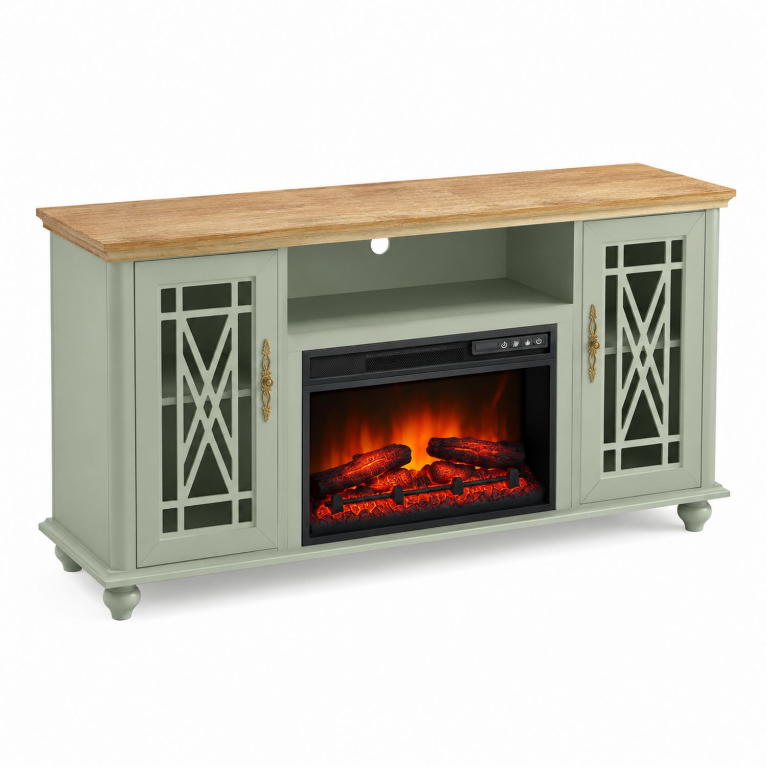 Meuble TV en bois et métal avec cheminée intégrée 150x40x80 cm-Xeltrivare