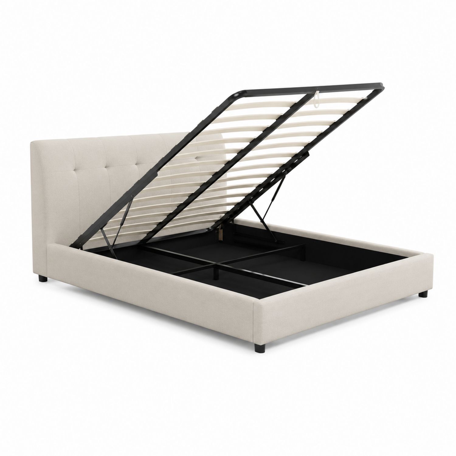 Lit double coffre en métal et tissu polyester 160x200 cm Beige-Xeltrivare