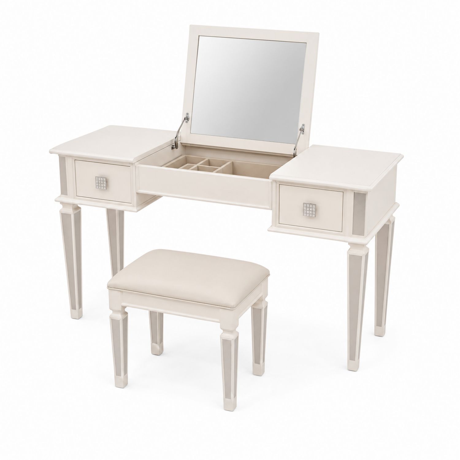 Coiffeuse en Bois avec Miroir et Tabouret Blanc-Xeltrivare