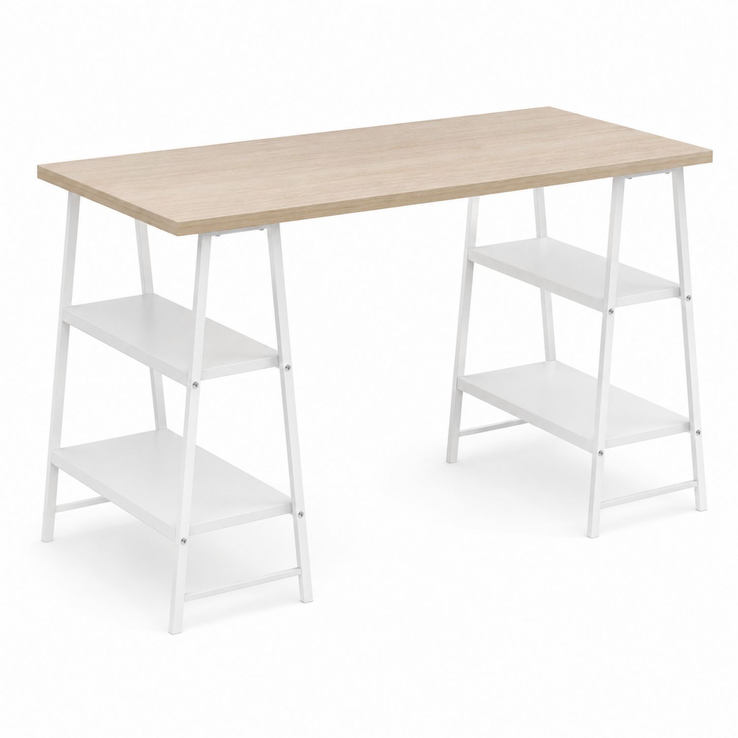 Bureau en métal et bois avec étagères 120x60x75 cm Chêne/Blanc-Xeltrivare