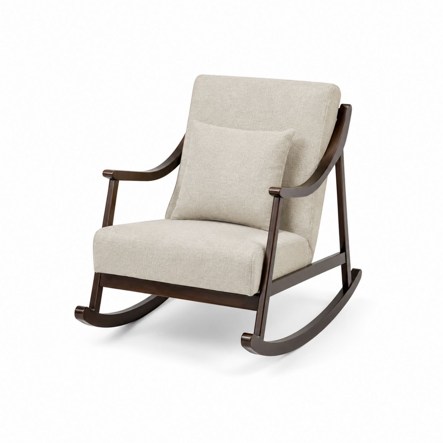 Fauteuil à bascule en bois et tissu beige avec coussin-Xeltrivare