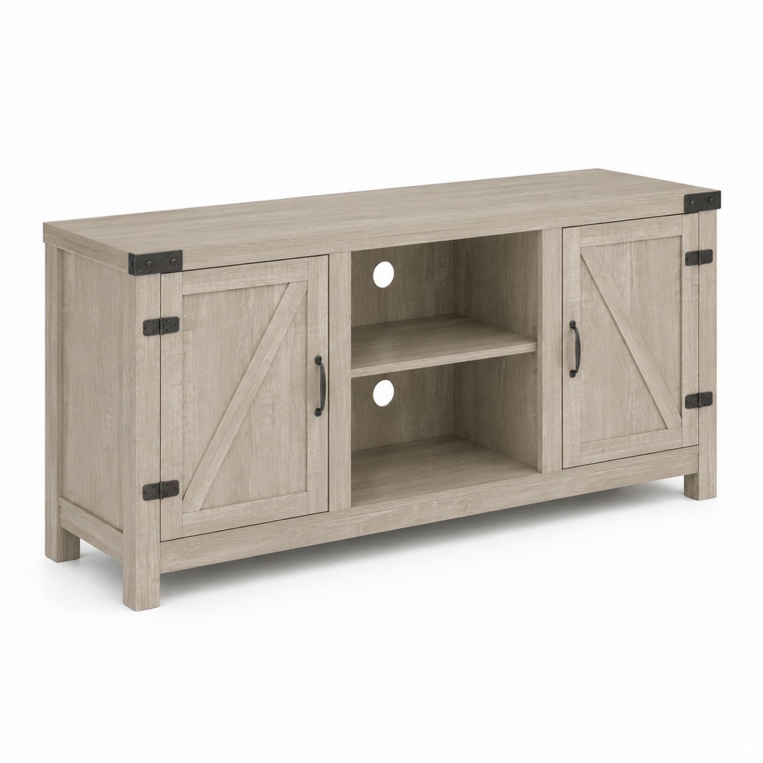 Meuble TV en bois avec 2 portes et étagère centrale Chêne Clair 120x40x50 cm-Xeltrivare