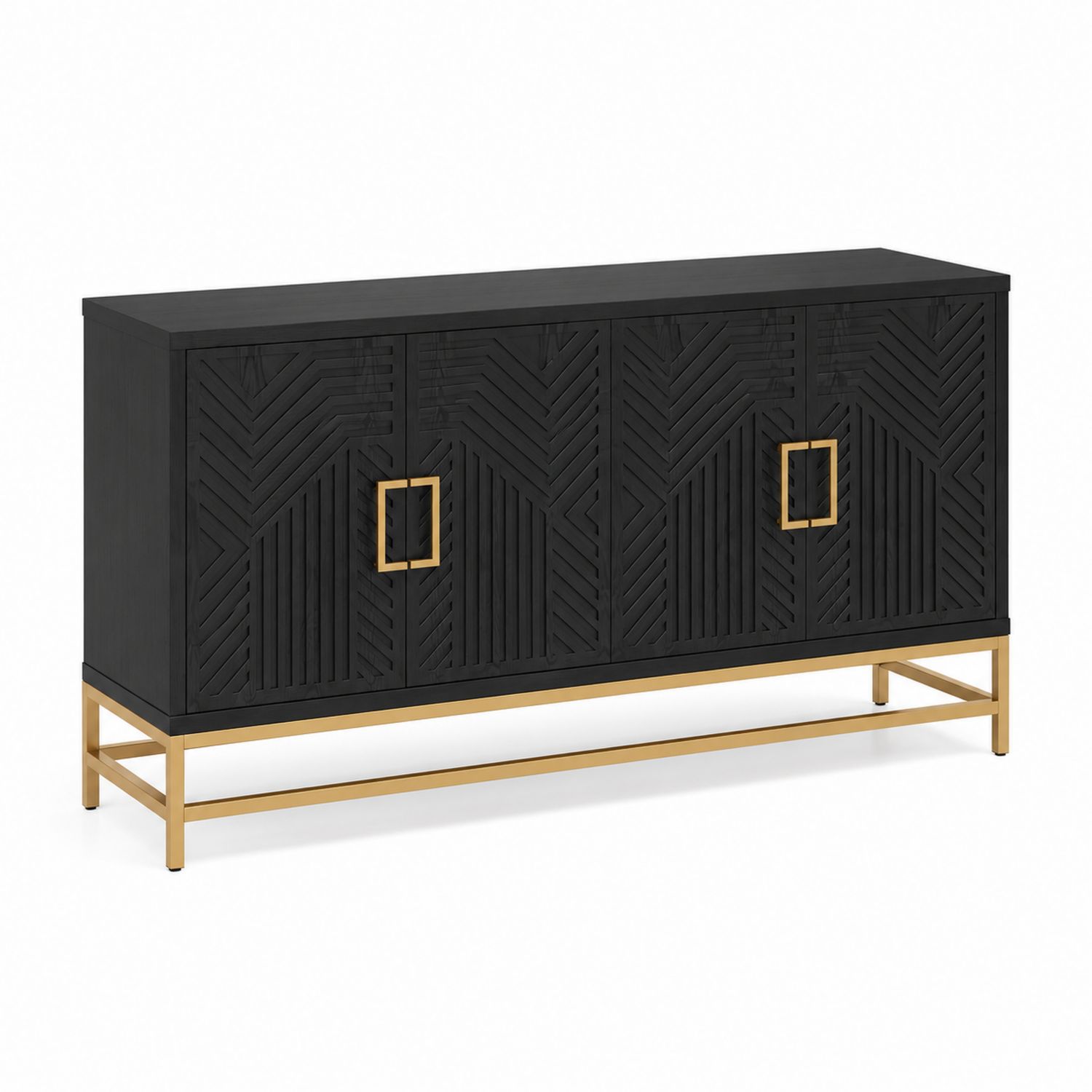 Buffet en bois noir avec pieds en métal doré, 4 portes, 160 cm-Xeltrivare