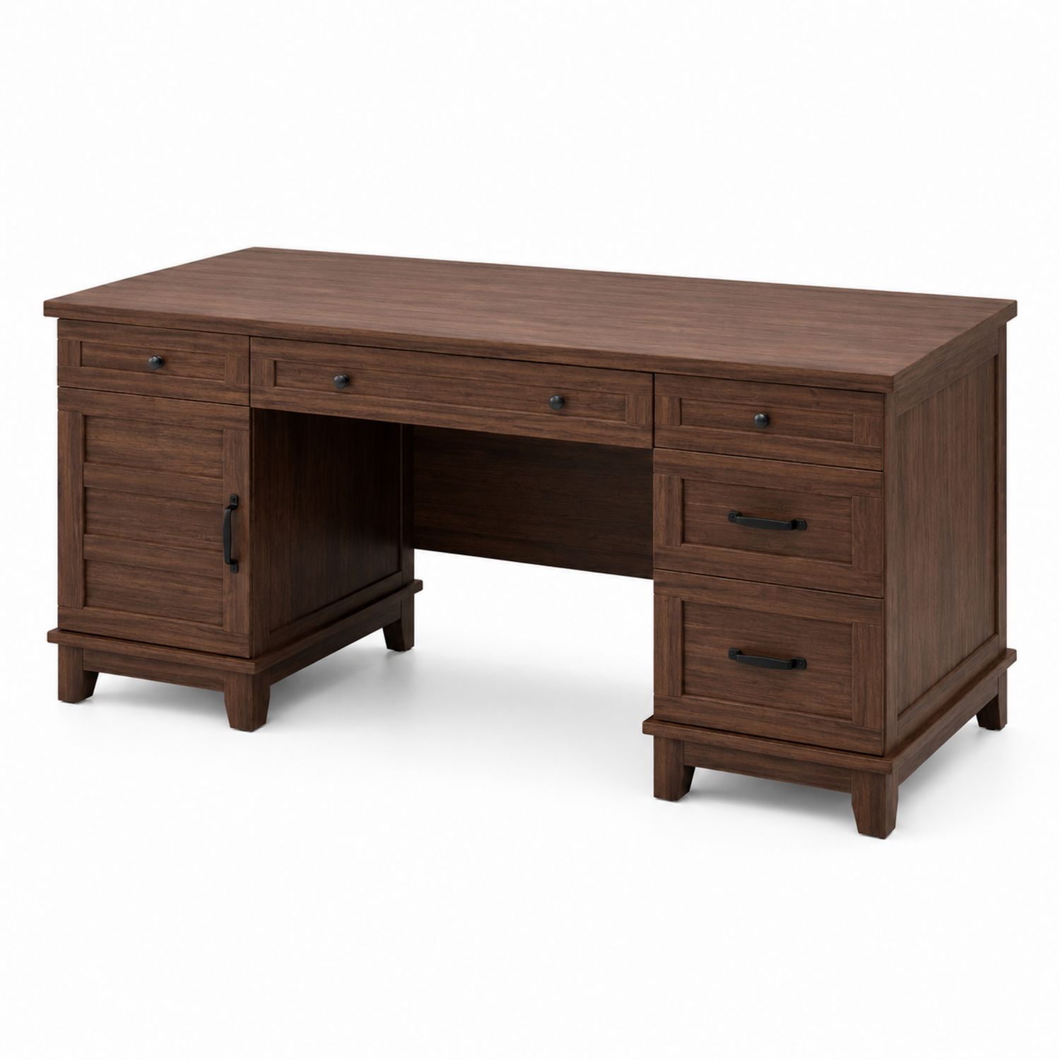 Bureau en bois avec tiroirs et porte 180 cm Noyer-Xeltrivare