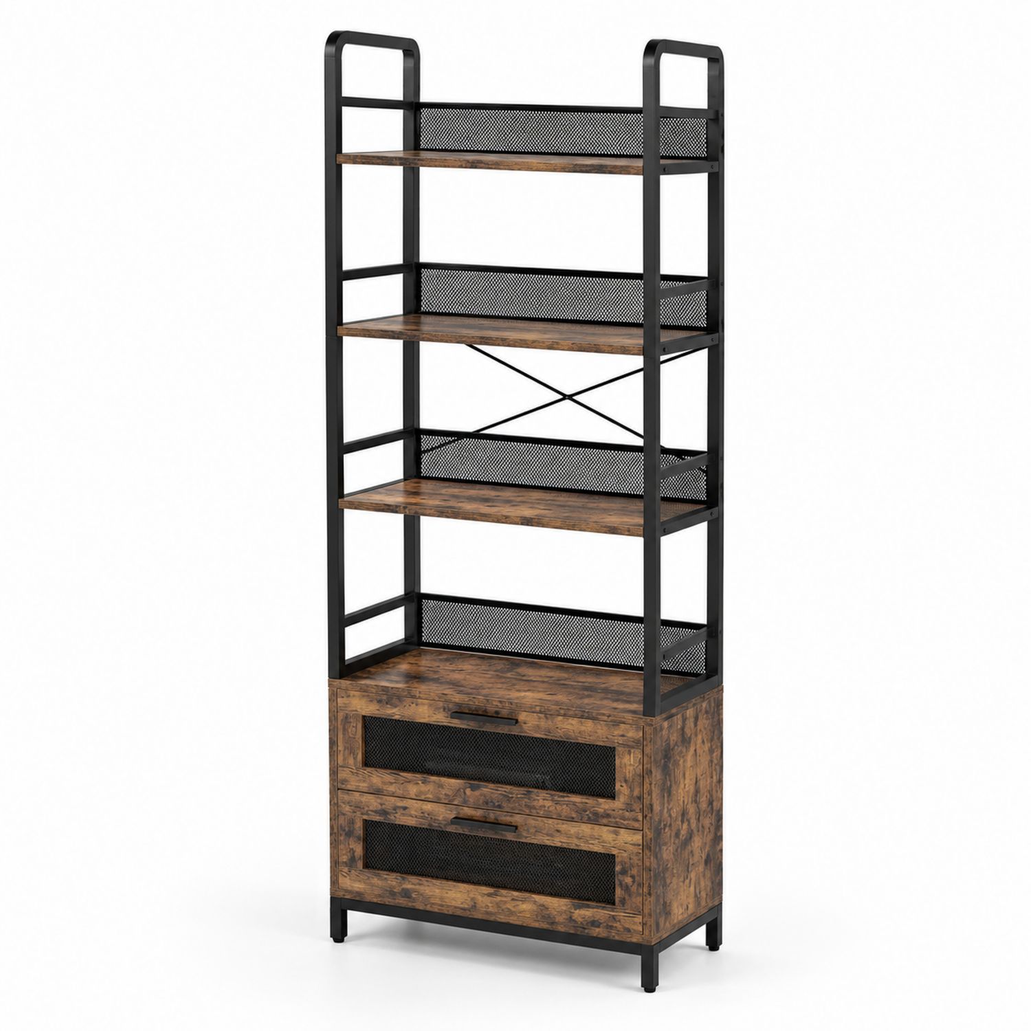 Étagère en bois et métal avec tiroirs Bois/Noir-Xeltrivare