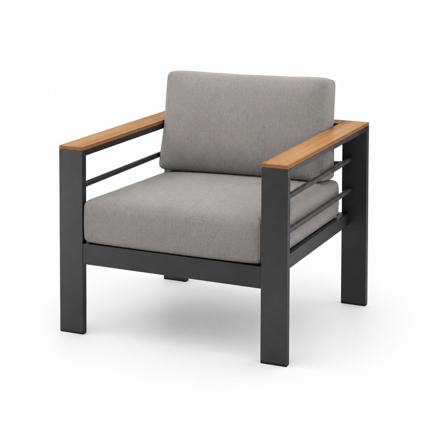 Fauteuil en aluminium et teck avec coussins en polyester gris-Xeltrivare
