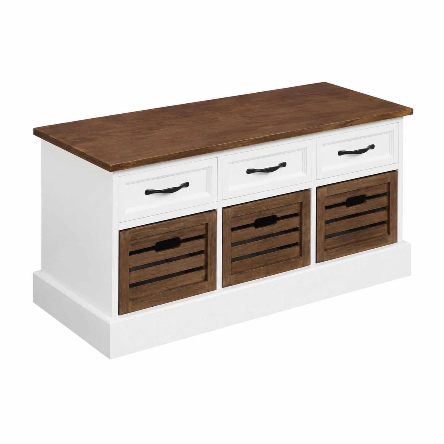 Banc de rangement en bois avec tiroirs et caisses chêne et blanc-Xeltrivare