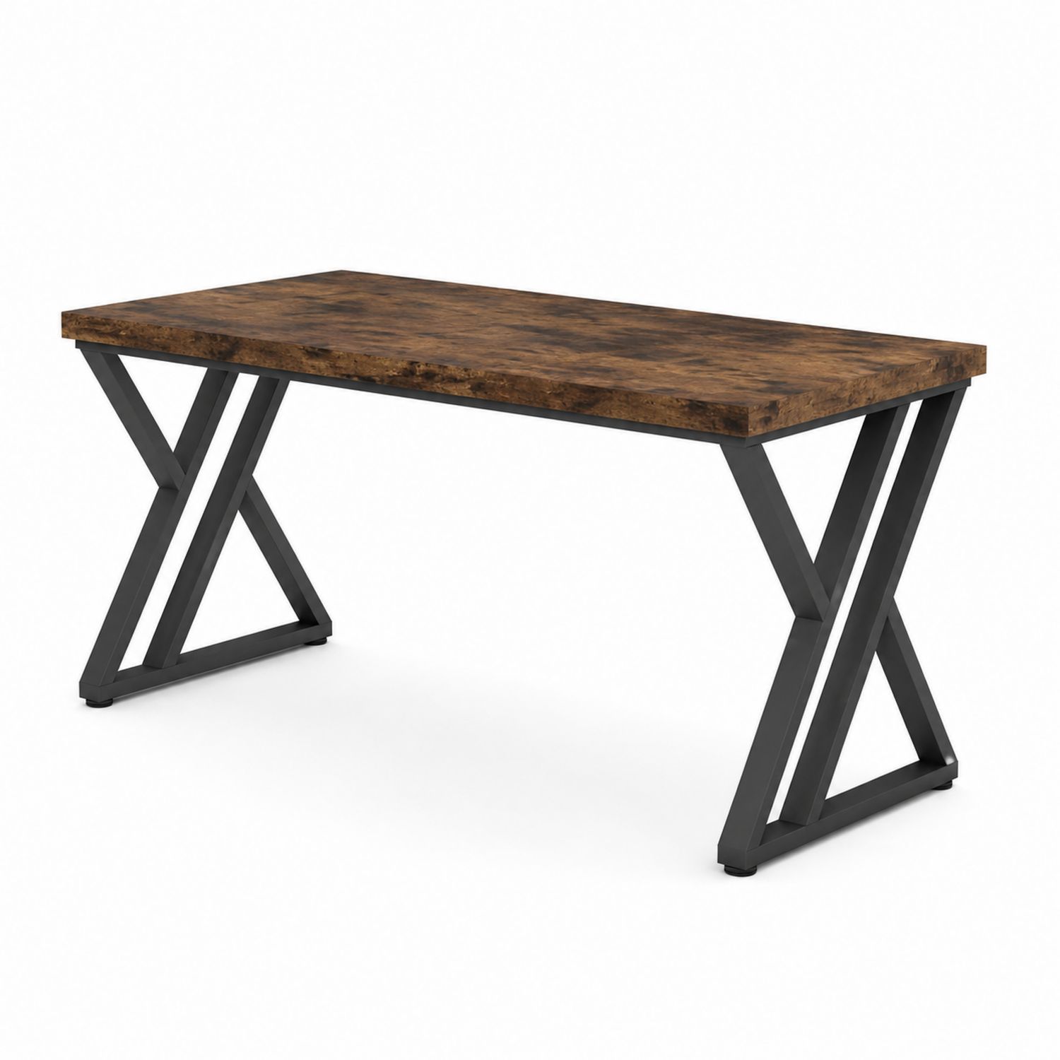 Bureau rectangulaire 120x60x75 cm MDF chêne foncé et métal noir-Xeltrivare