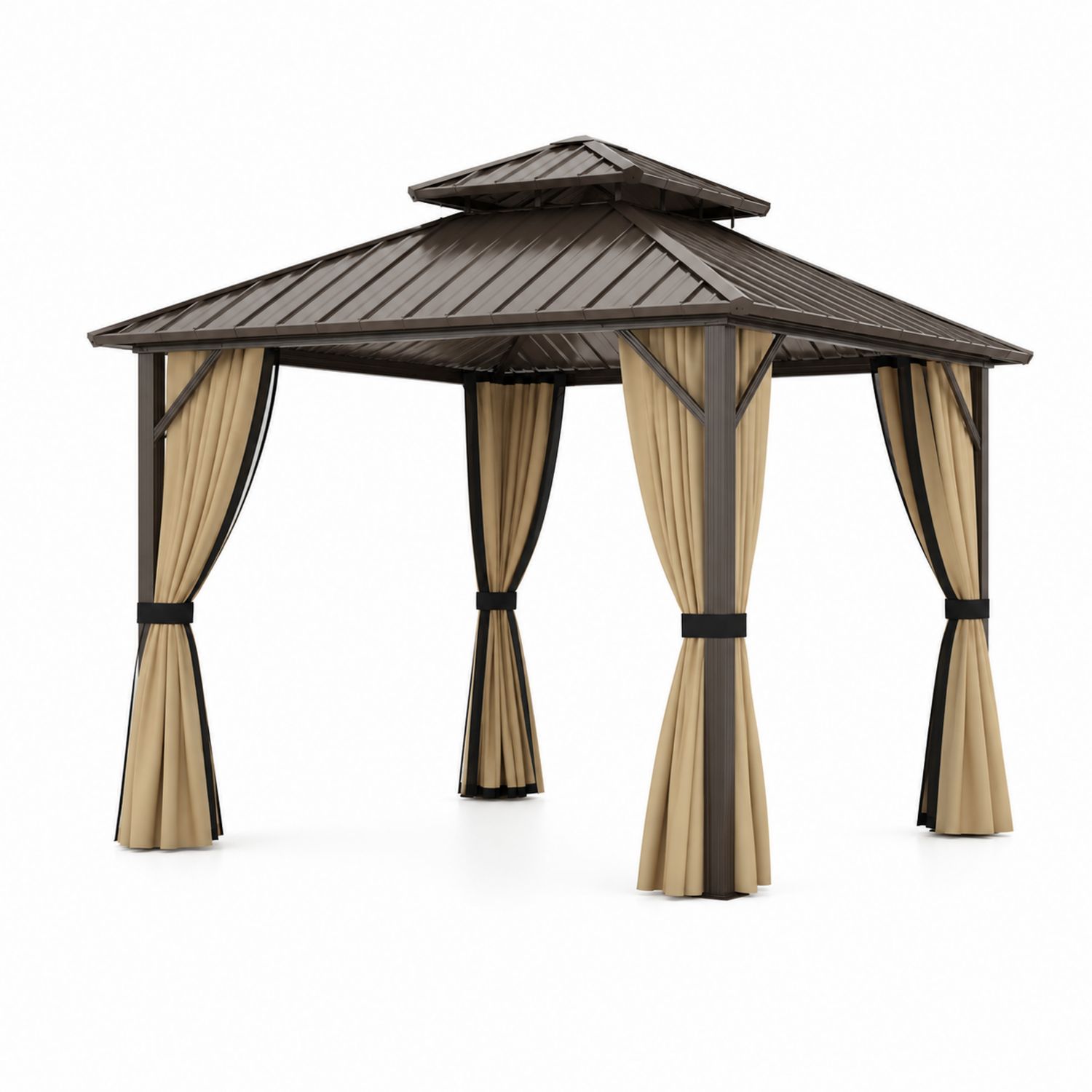 Pavillon de jardin en acier avec toit en polycarbonate 300x400 cm Marron/Beige-Xeltrivare