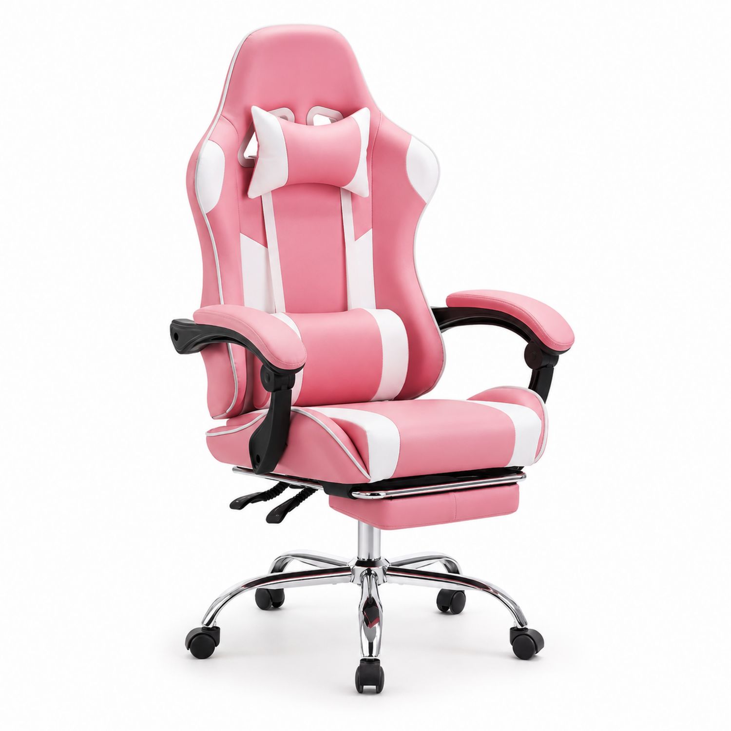 Chaise de bureau en cuir PU rose et blanc avec repose-pieds-Xeltrivare
