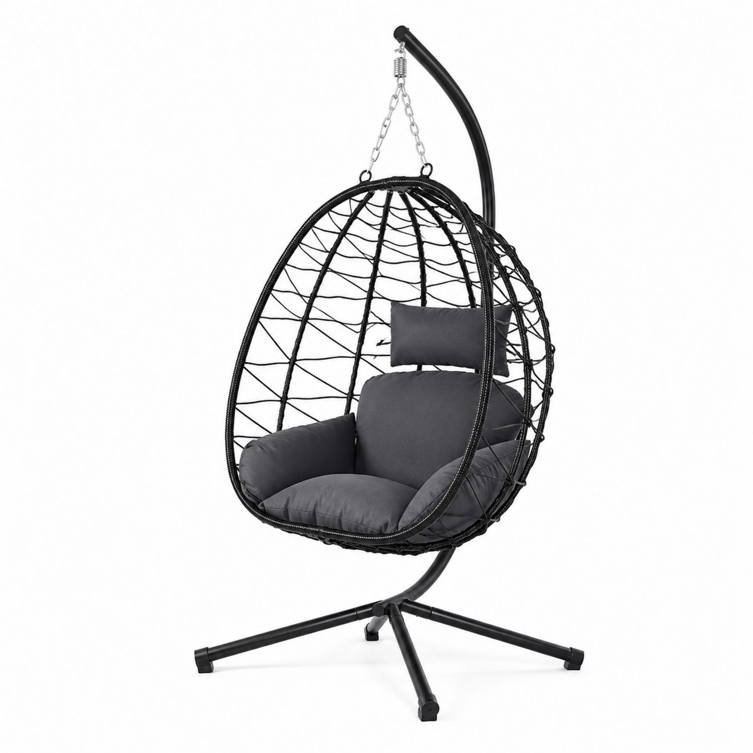 Chaise suspendue en acier et résine tressée avec coussins en polyester-Xeltrivare