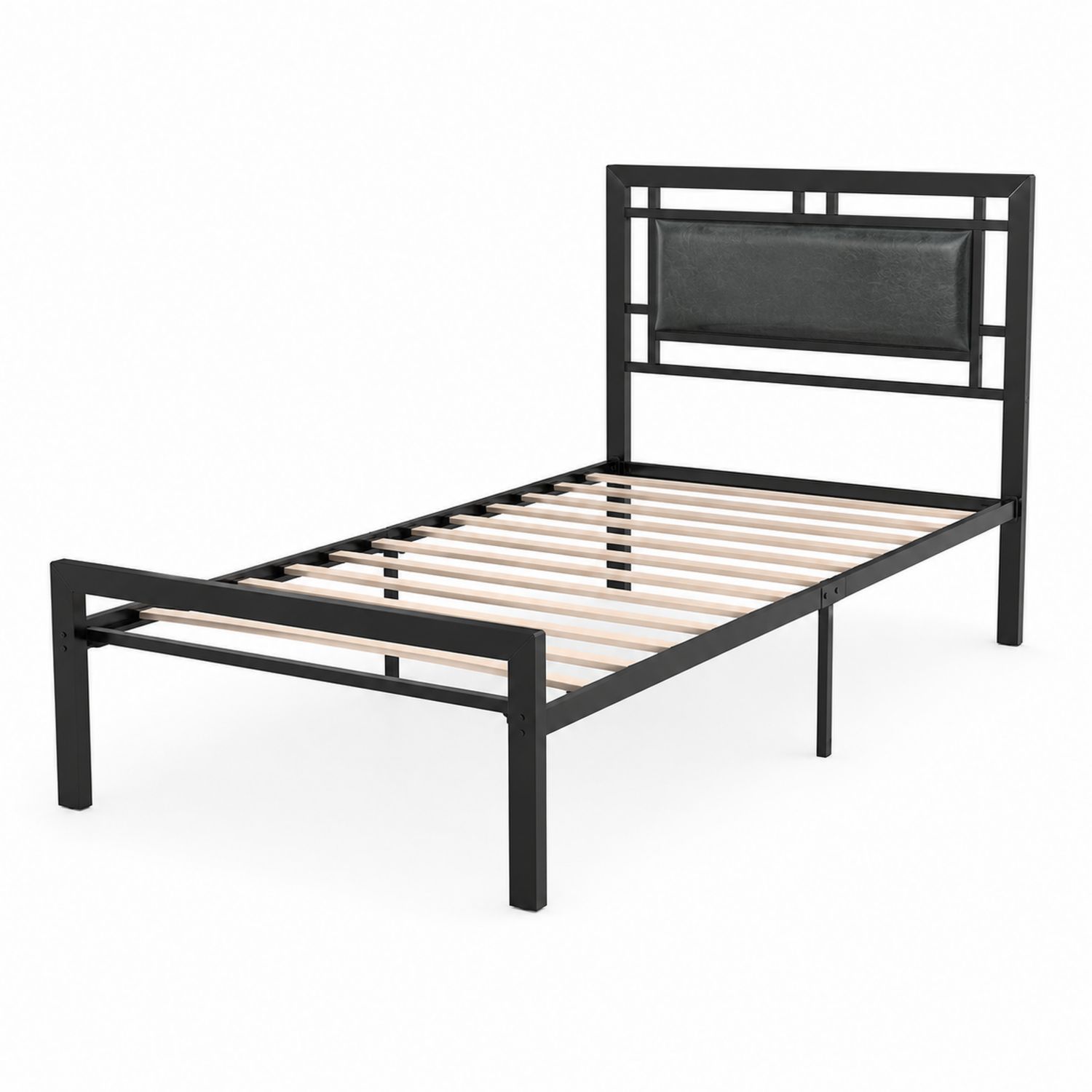 Lit simple en métal noir avec tête de lit rembourrée-Xeltrivare