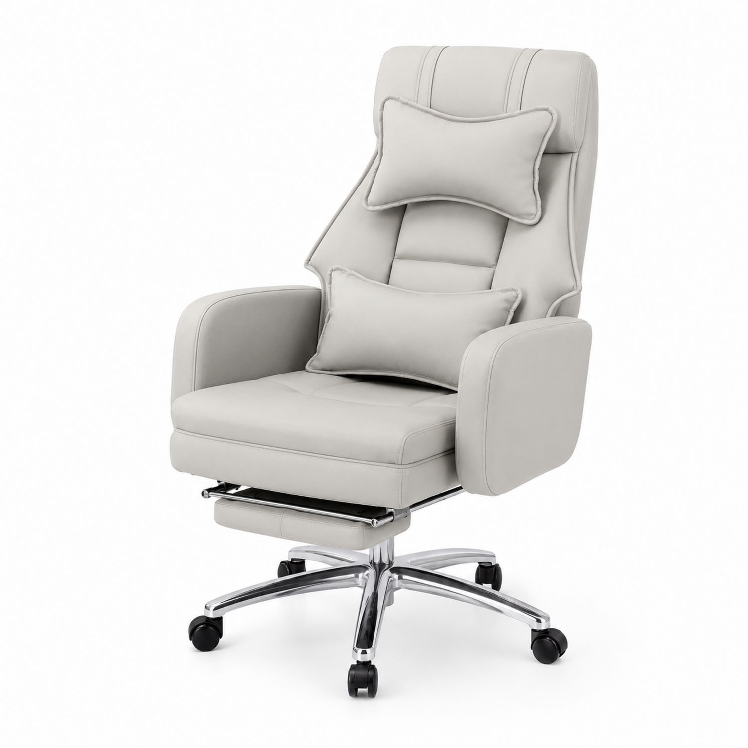 Chaise de bureau en cuir synthétique beige avec repose-pieds-Xeltrivare