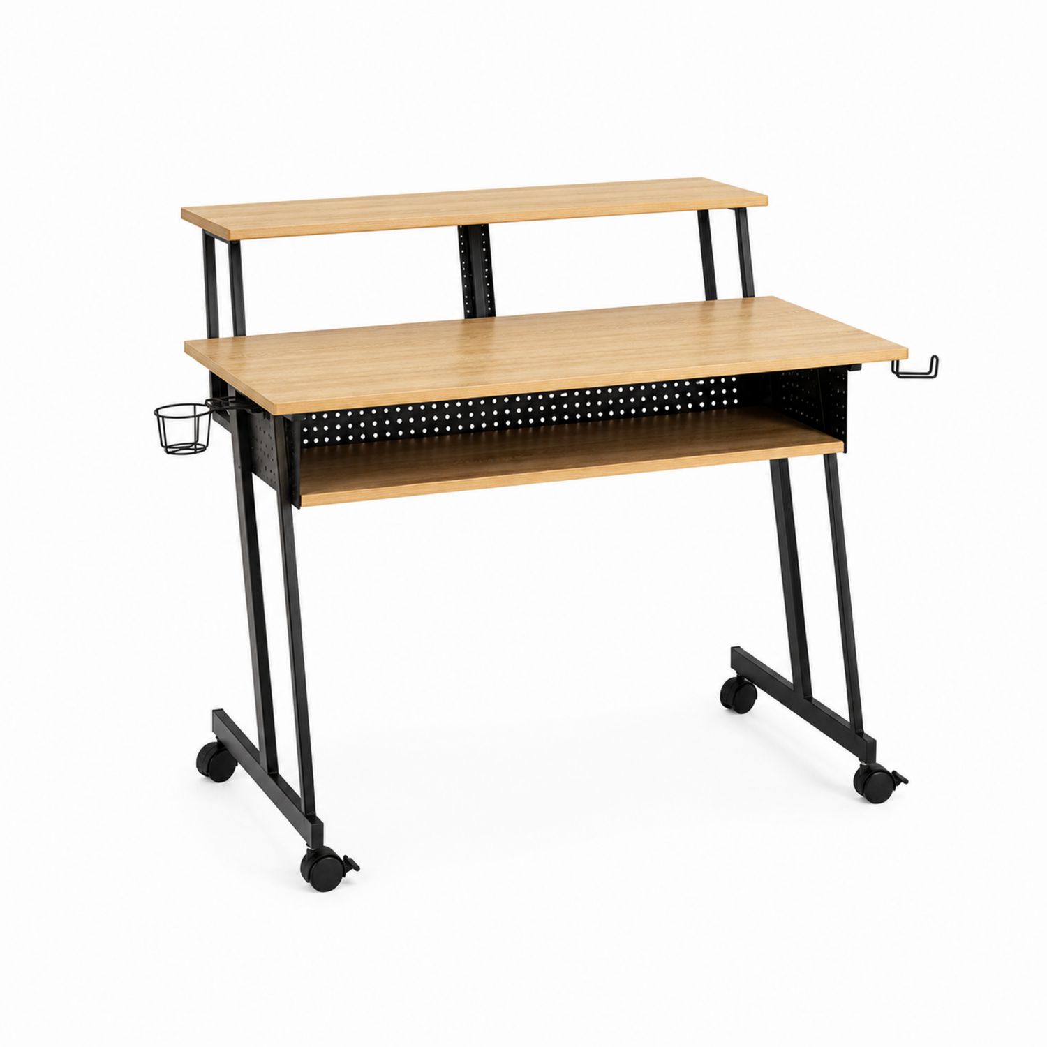 Bureau en bois et métal avec étagère et roulettes, 120x60x76 cm-Xeltrivare