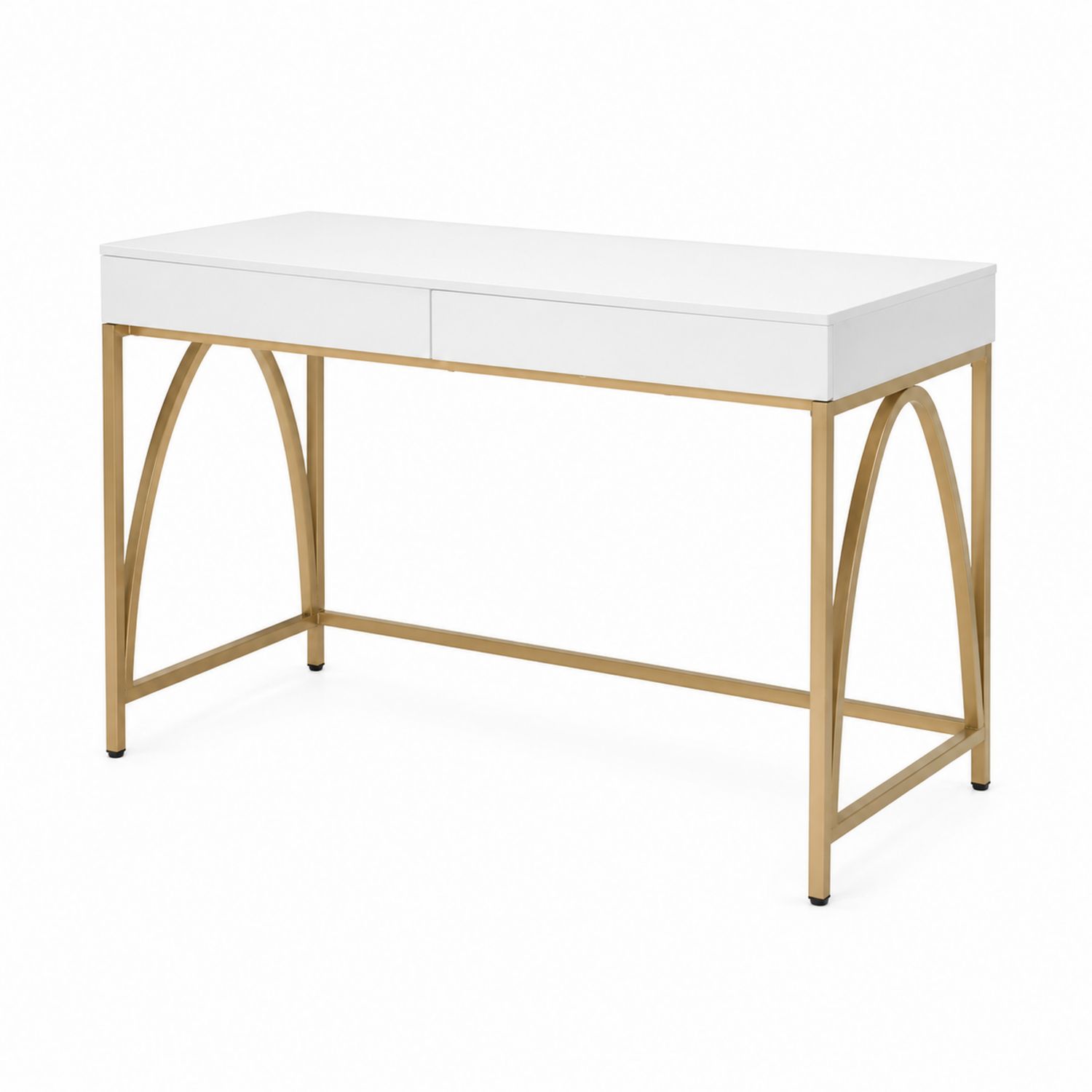 Bureau rectangulaire blanc avec cadre en métal doré-Xeltrivare