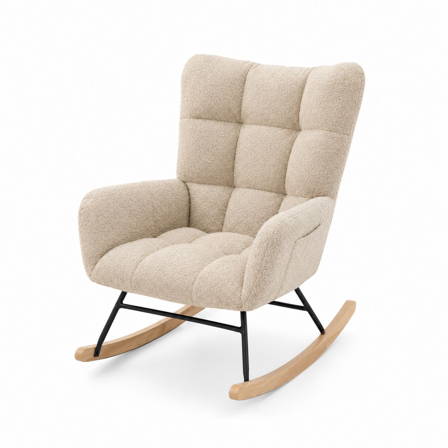 Chaise à bascule en tissu bouclé beige avec structure en métal et bois-Xeltrivare