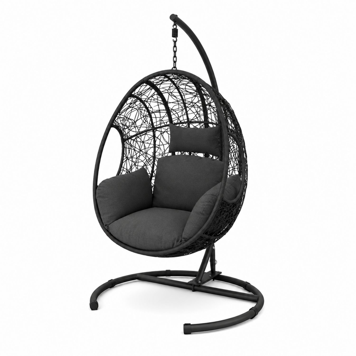 Fauteuil suspendu en résine noire avec coussins en polyester-Xeltrivare