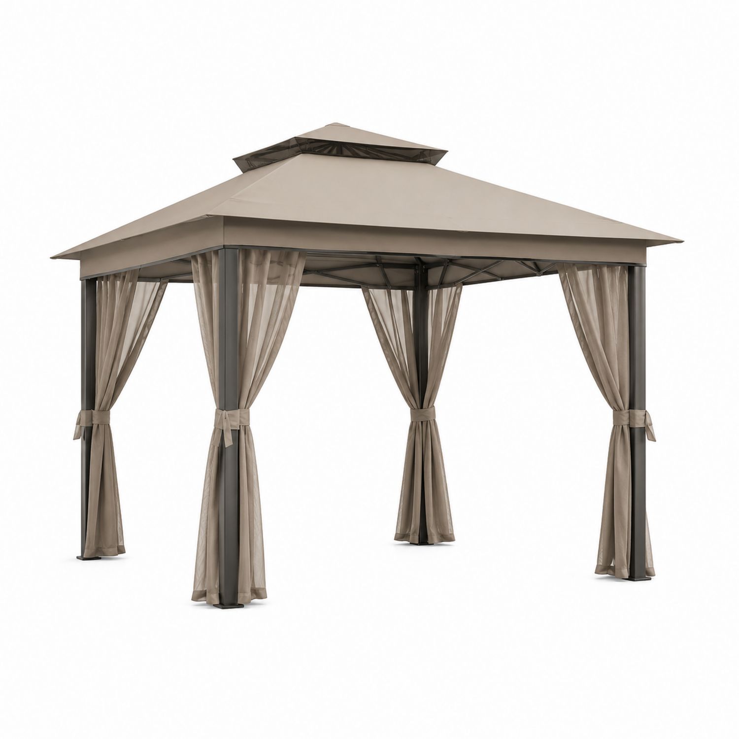 Tonnelle de jardin carrée 3x3m aluminium avec toile polyester taupe-Xeltrivare