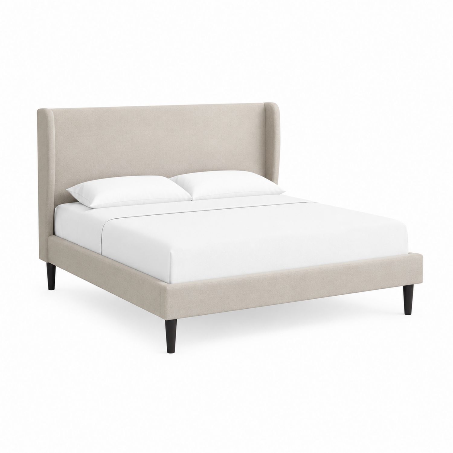 Lit double en bois massif avec tête de lit en tissu polyester Beige-Xeltrivare