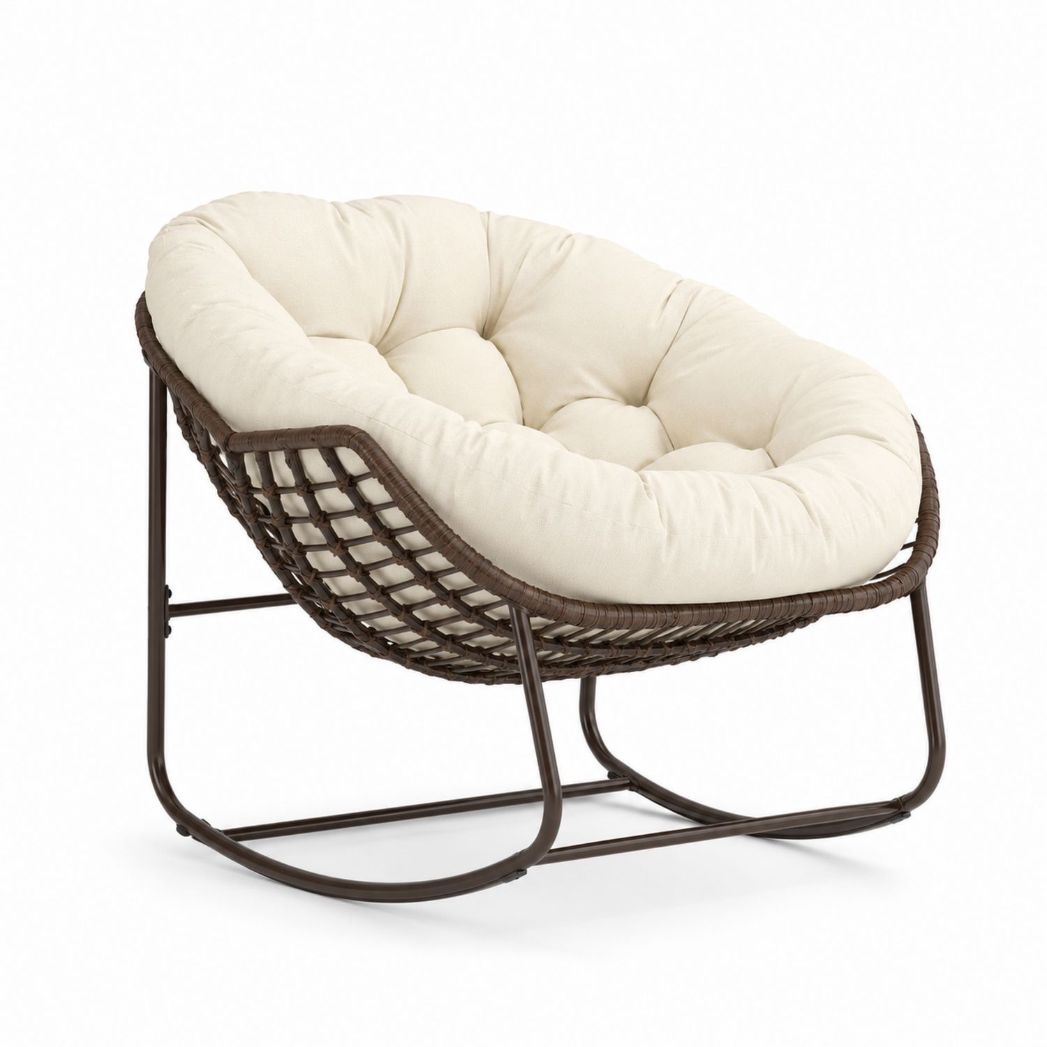 Fauteuil à bascule extérieur en métal et résine avec coussin en polyester crème-Xeltrivare