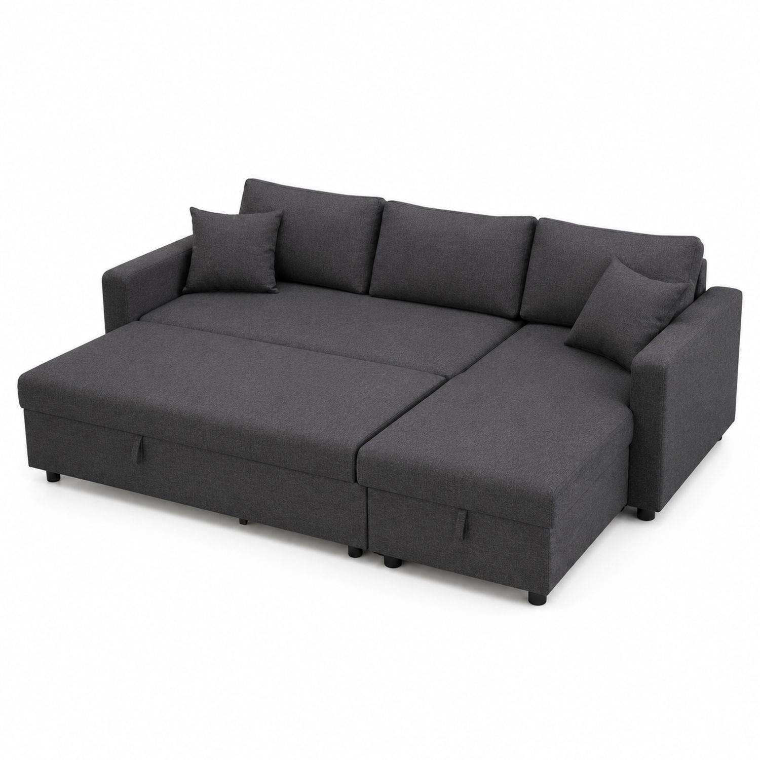 Canapé convertible en tissu gris foncé avec rangement intégré-Xeltrivare